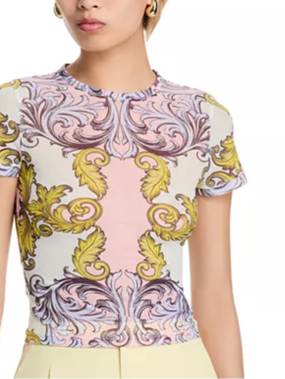 Alice + Olivia Pink Baroque Print mesh Crop Top